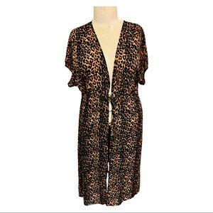 Leopard Print Duster Kimono Cover Up L/XL Tie Front